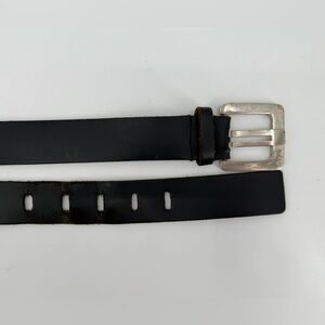 Vintage Black Leather Belt‎ Unique Rectangular Holes & Prong